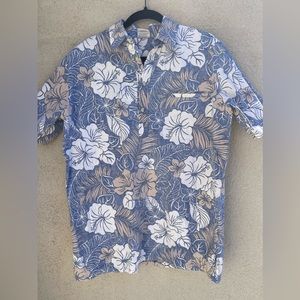 Go Barefoot Men’s Large Tall Hawaiian Floral 1/4 Button Shirt